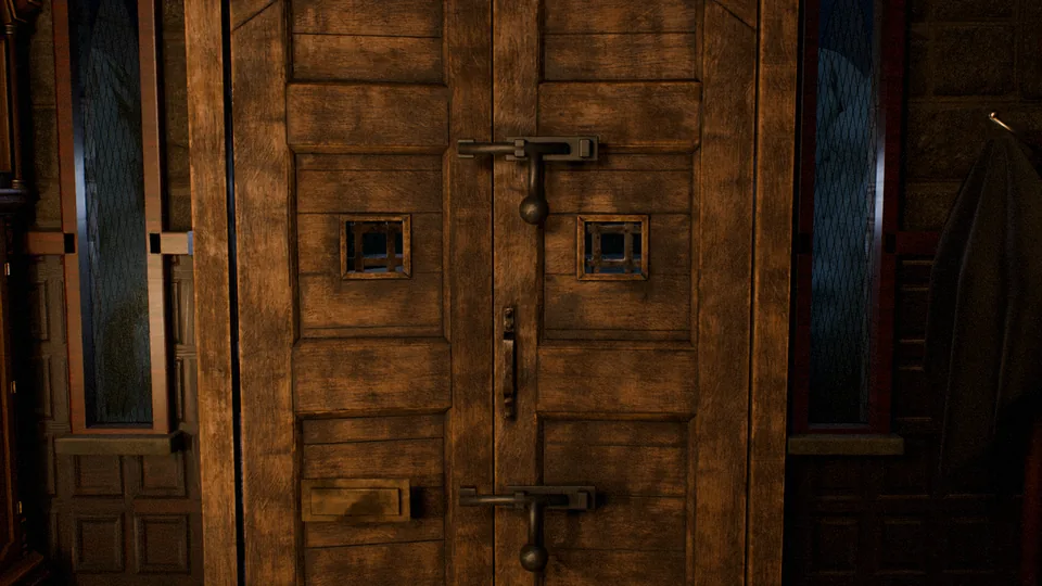 The front door from inside, both iron bolts drawn across