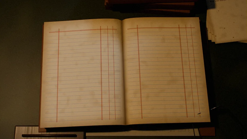 An open ledger, its columns ruled in red